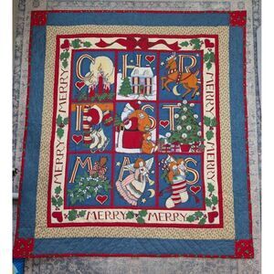 Vintage Susan Winget Handstitched Christmas Quilt-Lap Blanket Wall Hanging 42x47
